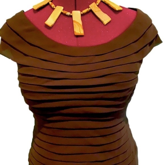 🔥 Adrianna Papell Brown Tiered Ruffled Cocktail Sleeveless Midi Dress Womens 14 - Picture 3 of 7